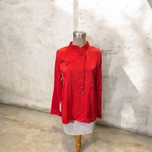 Chic Red Women's Blouse with Knot Details